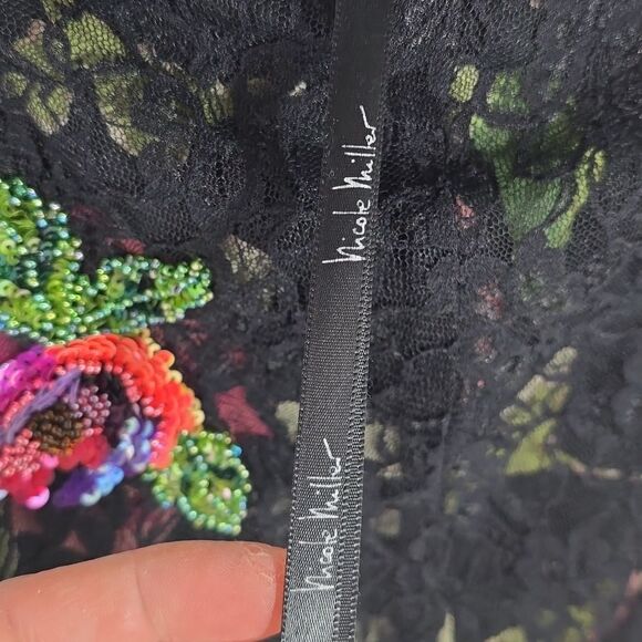 {Nicole Miller New York} 90s Y2K Lace Overlay Floral Sequins Asymmetrical Skirt - Picture 12 of 16